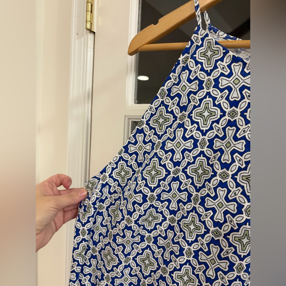 Boden Racer Neck Jersey Midi Dress - Size 16-18 - Blue Heron Flora Tile - Picture 5 of 9